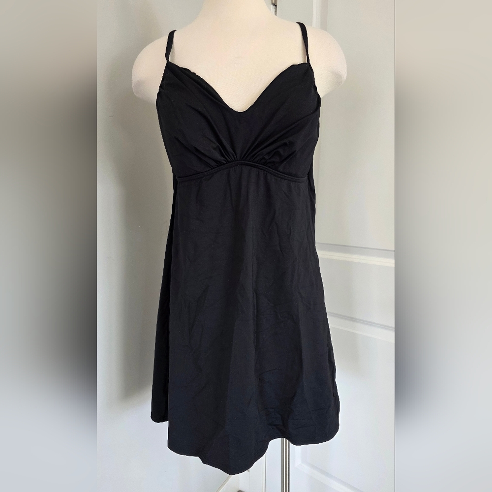 Lands' End Elegant Black Modest Swim Dress Size 16 L